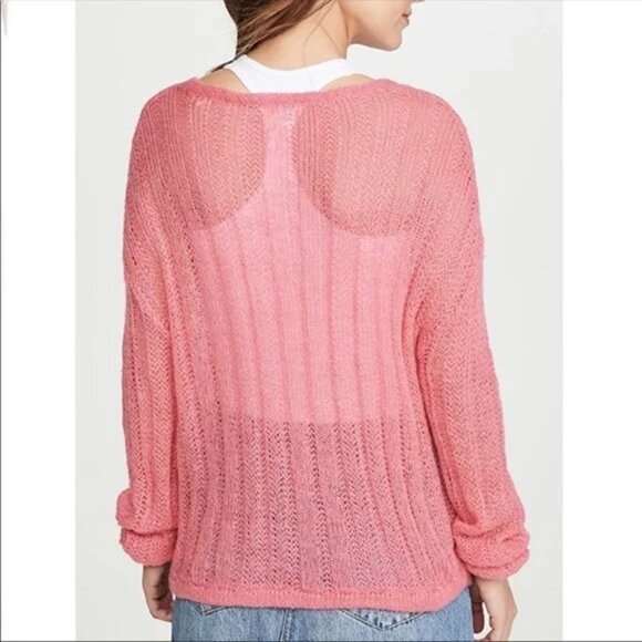 Free People Pink  Angel Soft Wool Alpaca Blend Open Weave Sweater Large - Picture 2 of 8